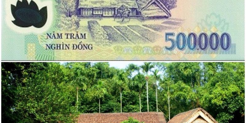 Tờ 500.000 đồng với hình ngôi nhà sàn của Chủ tịch Hồ Chí Minh
